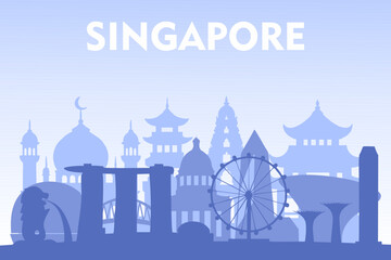 Naklejka premium Vector illustration of Singapore skyline silhouette Suitable for travel brochures, web banners, poster