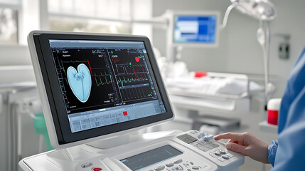 Medical Professional Monitoring Heart Health on Advanced Diagnostic Equipment