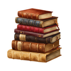 Isolated stack of vintage books with worn leather covers in vector style --v 7.0 --no background --p fig9u4r