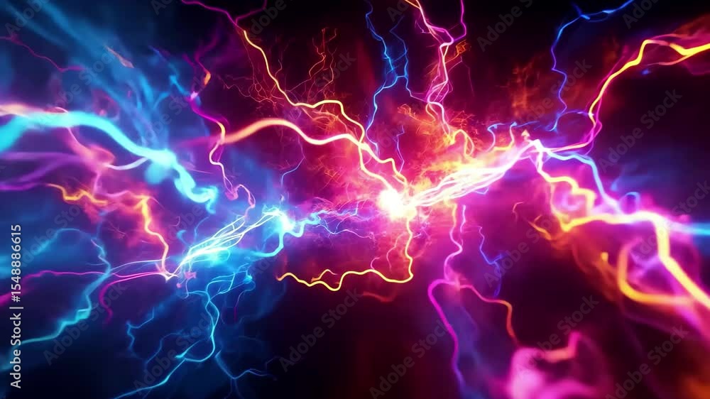 Aufkleber bursts of electric energy create a vibrant display of colors resembling lightning in a dark void, sh