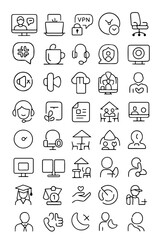 Set of various work office life icons in modern line style