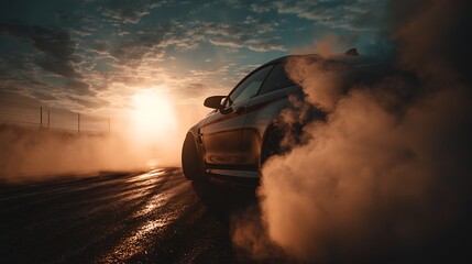 Obraz premium Car Drifting with Smoke and Sunlight