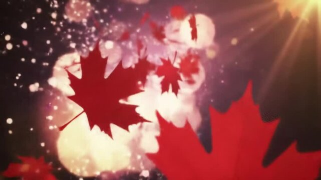 Animated background featuring red maple leaves and sparkling lights on a dark backdrop
