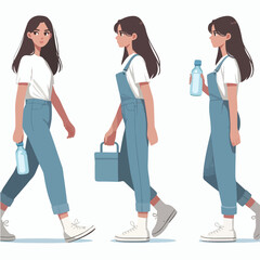 A young woman carrying a bottle of water
