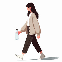 A young woman carrying a bottle of water