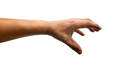 C-Shape Grasp Gesture of Latino Man Isolated on White Background
