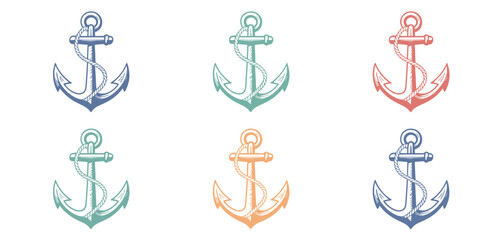 Set of Colorful Nautical Anchors