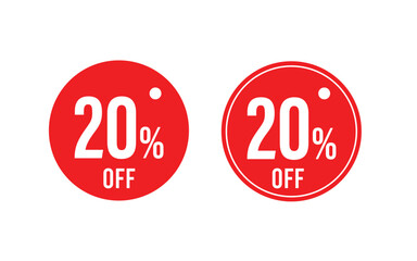 Red Circular 20% OFF Sale Tags – Vector Discount Badge