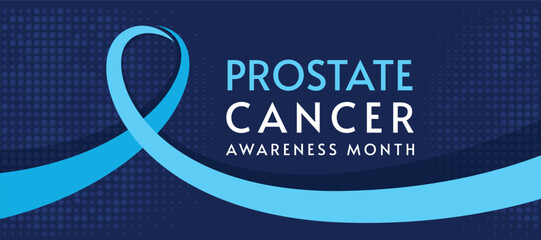 Prostate cancer awareness month - Long light blue ribbon awareness on blue dot texture background vector design