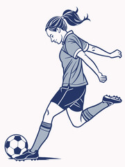 Female Soccer Player Corner Kick Action Isolated on White Background