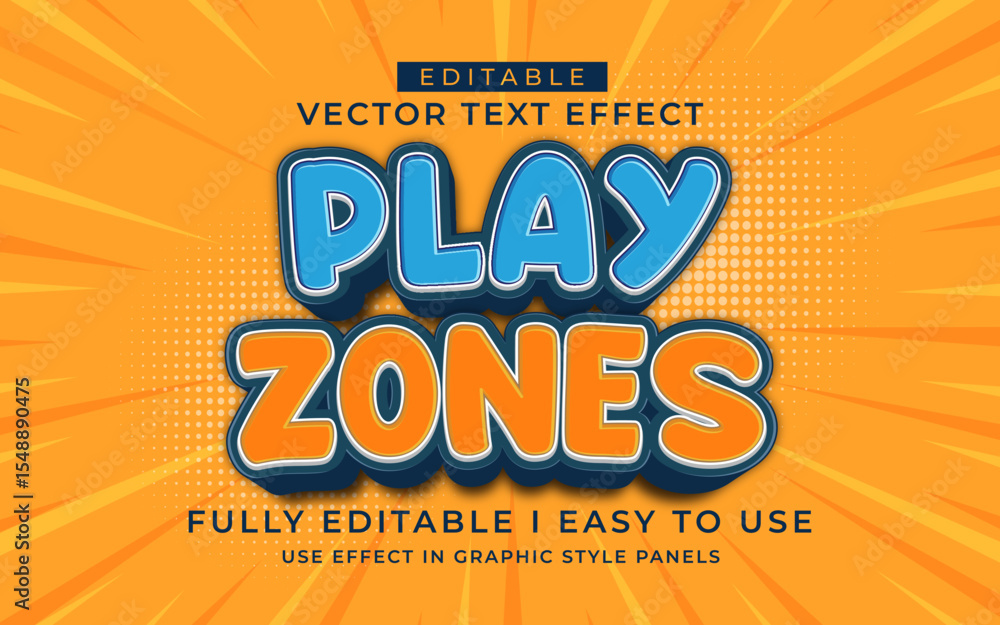 Poster 3d editable play zone text effect typography style template