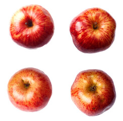 Quartet of Red Apples Top Arrangement Isolated on White Background	 
