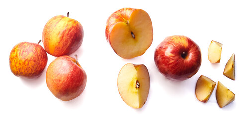 Red Apples Whole and Sliced Variety Set Isolated on White Background	 

