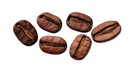 Aromatic Roasted Coffee Beans Closeup on transparent Background
