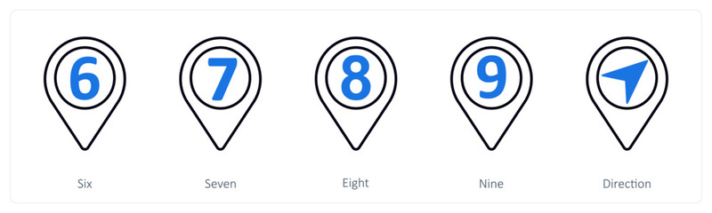 A set of 5 mix icons as six, seven, eight