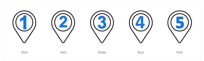 A set of 5 mix icons as one, two, three
