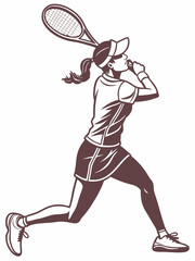 Female Tennis Player Returning Volley Action Pose Isolated on White Background