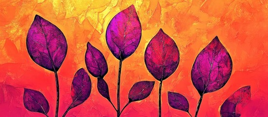 Vibrant purple foliage against textural gradient backdrop in an artistic impression