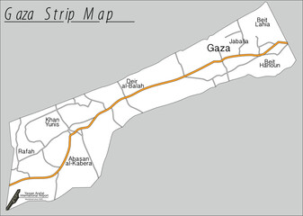 Vector Map of Gaza and Israel in Flat Design