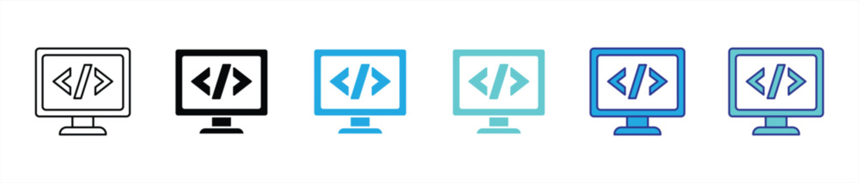 screen programming icon set. contain representation of modern coding and development on digital platform icon, thin line and color style symbol sign for your app and web. vector illustration