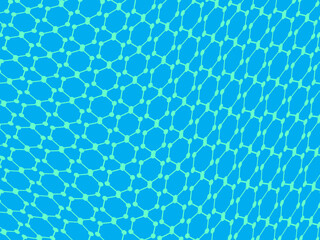 Bright blue futuristic hexagonal pattern background connected with dots on a bright blue background, creating a wavy digital texture.