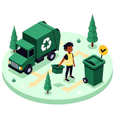 Eco-Friendly Recycling with Child and Truck Illustration.