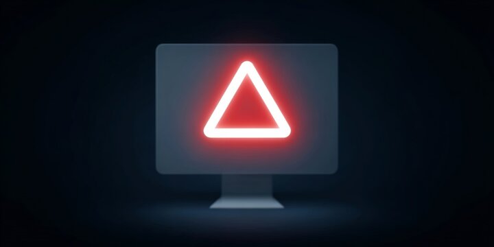 Glowing red alert symbol on screen in dark environment
