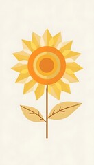Geometric Sunflower Flower Yellow and Orange on White Background
