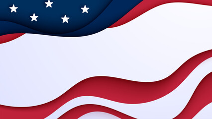American Flag Banner Illustration with Red Brush Lines and Decorative Elements