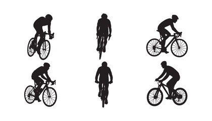 Set of silhouette cyclist in different poses On white background © ZamStock