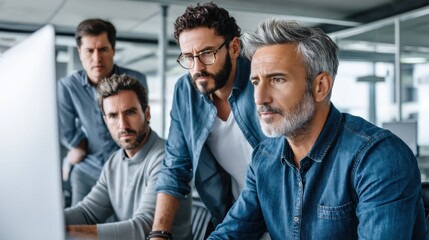 Business team working together on computer in modern office