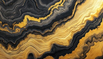Abstract marbled texture with gold and black swirling patterns