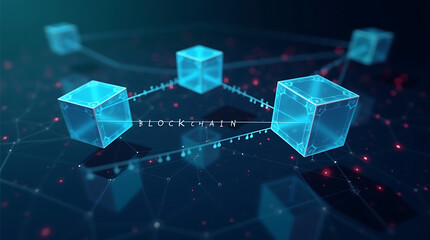 Blockchain Network Visualization: Interconnected Digital Cubes for Data Security and Cryptocurrency.
