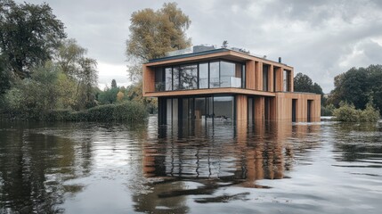 Contemporary waterside residence showcasing unique architectural design features