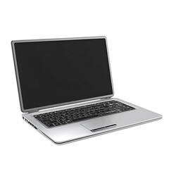 Fototapeta premium Sleek silver laptop computer open display keyboard