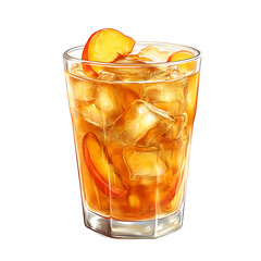 Refreshing Iced Beverage with Peach Slices and Ice Cubes in a Glass