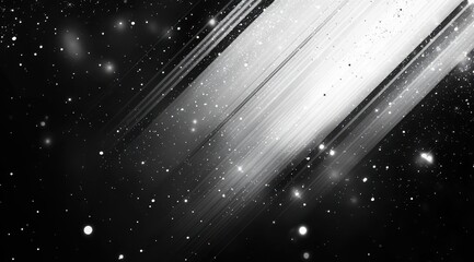 Abstract black and white design with diagonal lines and specks