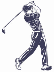 Side View Golfer Swinging Club Isolated on White Background