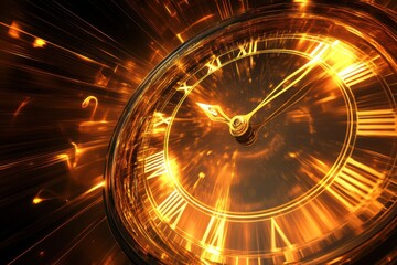 Golden clock face with radiating light (1)