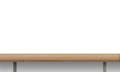 A minimalist wooden table with metal legs, set against a plain background for a clean aesthetic.