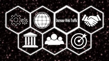 A Increase Web Traffic concept button on a futuristic. Abstract seamless animation of mesh glowing dots digital luxurious wave particles flows background. Motion of digital data flow. - Powered by Adobe