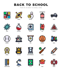 Back To School Icons Pack. Lineal Color icons set. Lineal Color icon collection set.