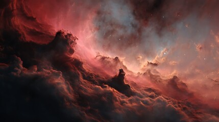 Fototapeta premium Dramatic Red Nebula with Clouds and Stars