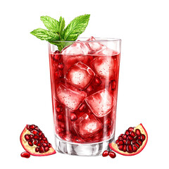 Refreshing Pomegranate Cocktail with Ice and Mint Garnish