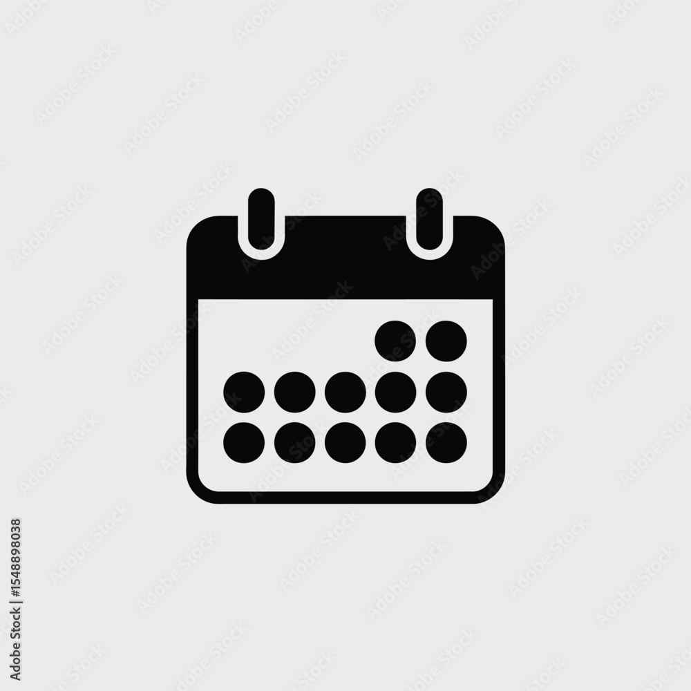 Poster black and white calendar icon minimalist design showing dates marked with filled circles on a light 