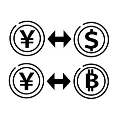Currency Exchange Icon with Yen Dollar Bitcoin