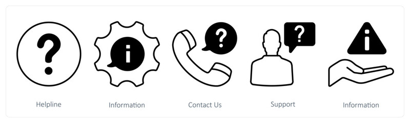 A set of 5 mix icons as helpline, information, contact us