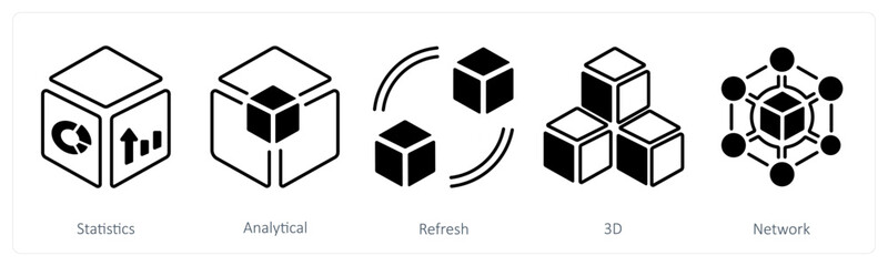 A set of 5 mix icons as statistics, analytical, refresh