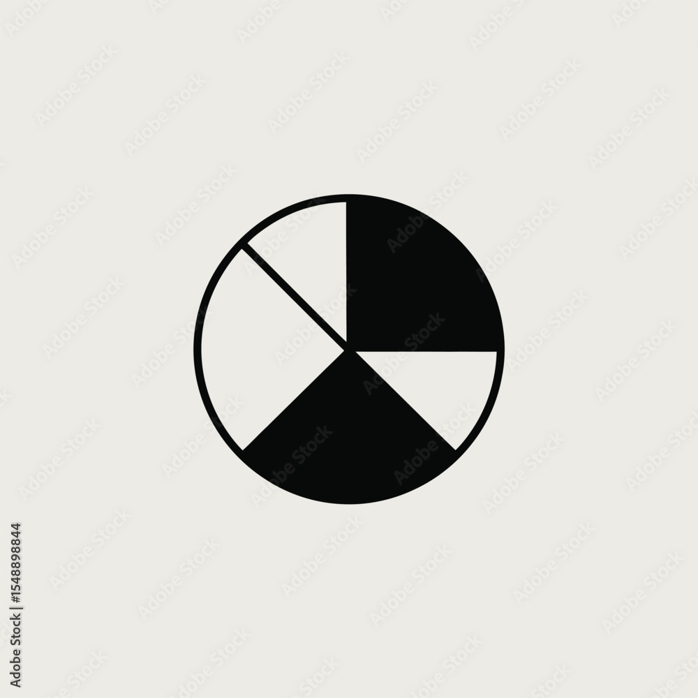 Poster black and white circular pie chart icon four segments data visualization graphic minimalist design s