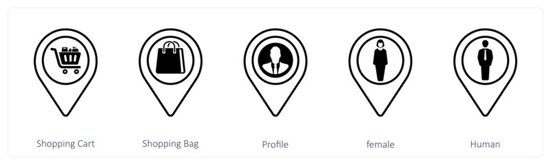 A set of 5 mix icons as shopping cart, shopping bag, profile